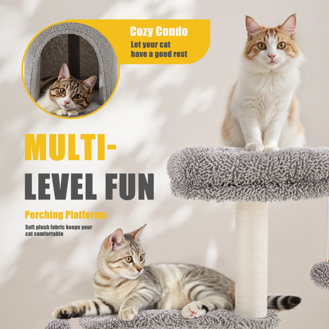 Small Cat Tree Tower, 33 Cat Scratching Post With Curved Bed
