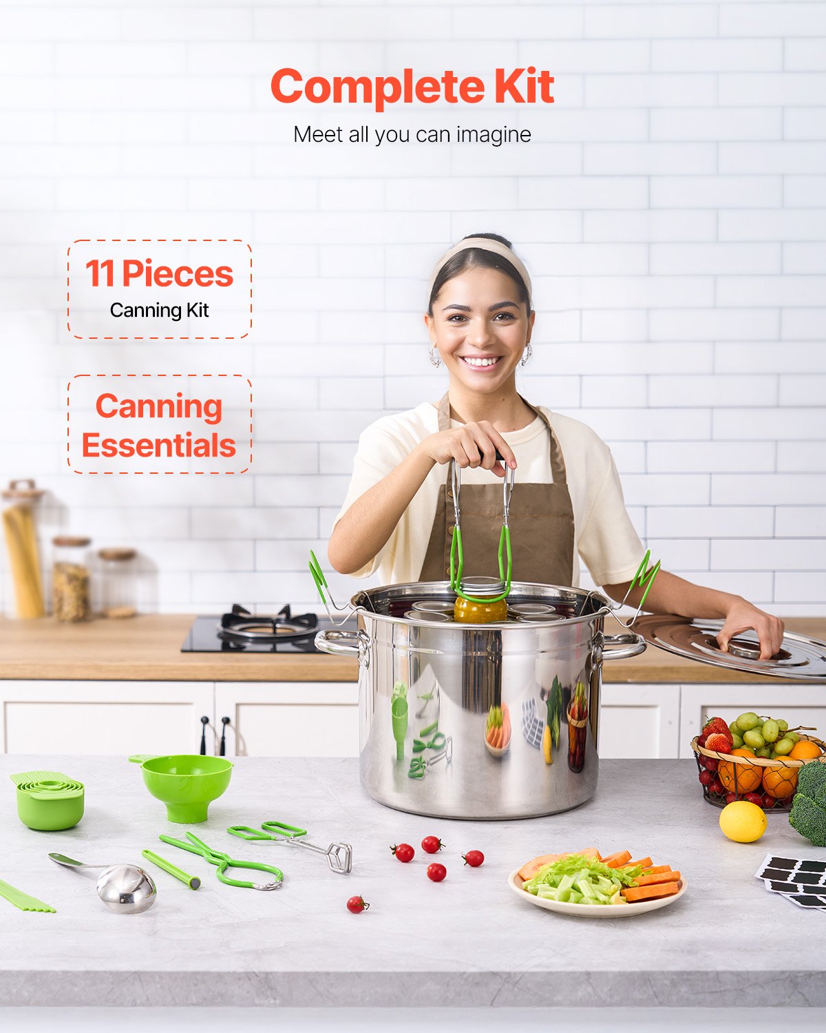 Canning Supplies Starter Kit 11 Pieces Stainless Steel Water Bath Cannner