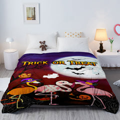1pc Halloween-themed Pink Flamingo Print Flannel Blanket, Cozy And Warm For Home Use Bed, Sofa, Camping, And Multi-scenario Application Suitable For All Seasons