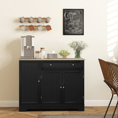 Modern Sideboard Cabinet, 41" Kitchen Buffet Cabinet with Drawer, Adjustable Shelf, 3 Doors for Dining Room, Black
