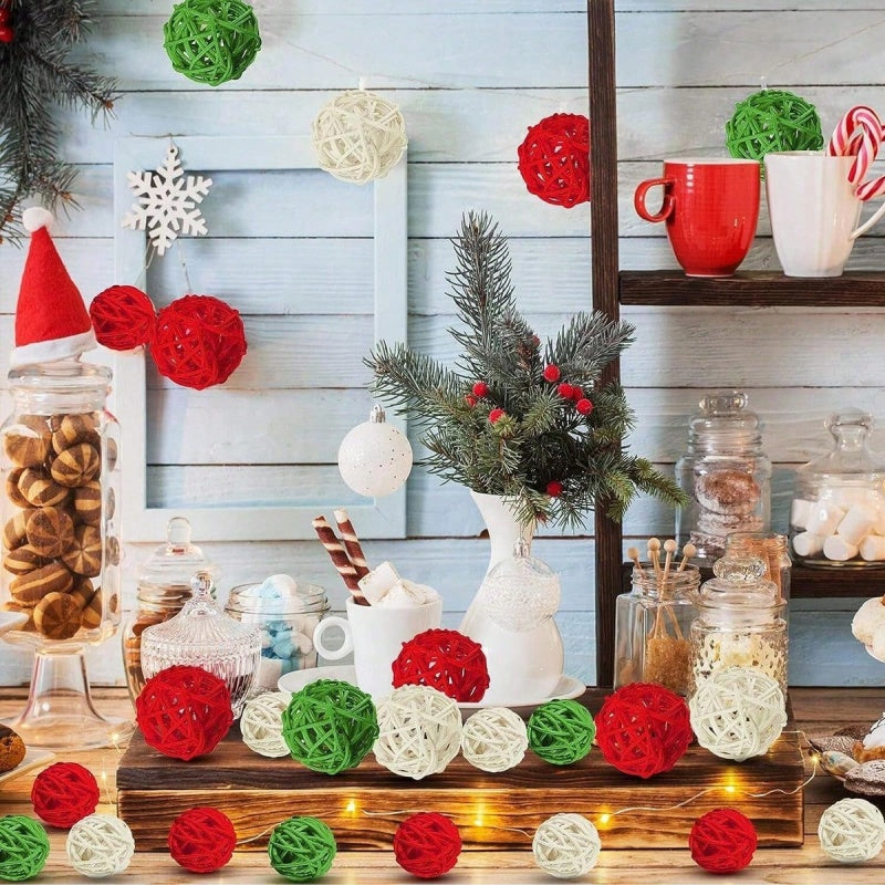 30 Pcs Christmas Rattan Balls Decorations Christmas Wicker Balls Decorative For Christmas Home Decor DIY Vase Bowl Filler Ornament Table Decoration