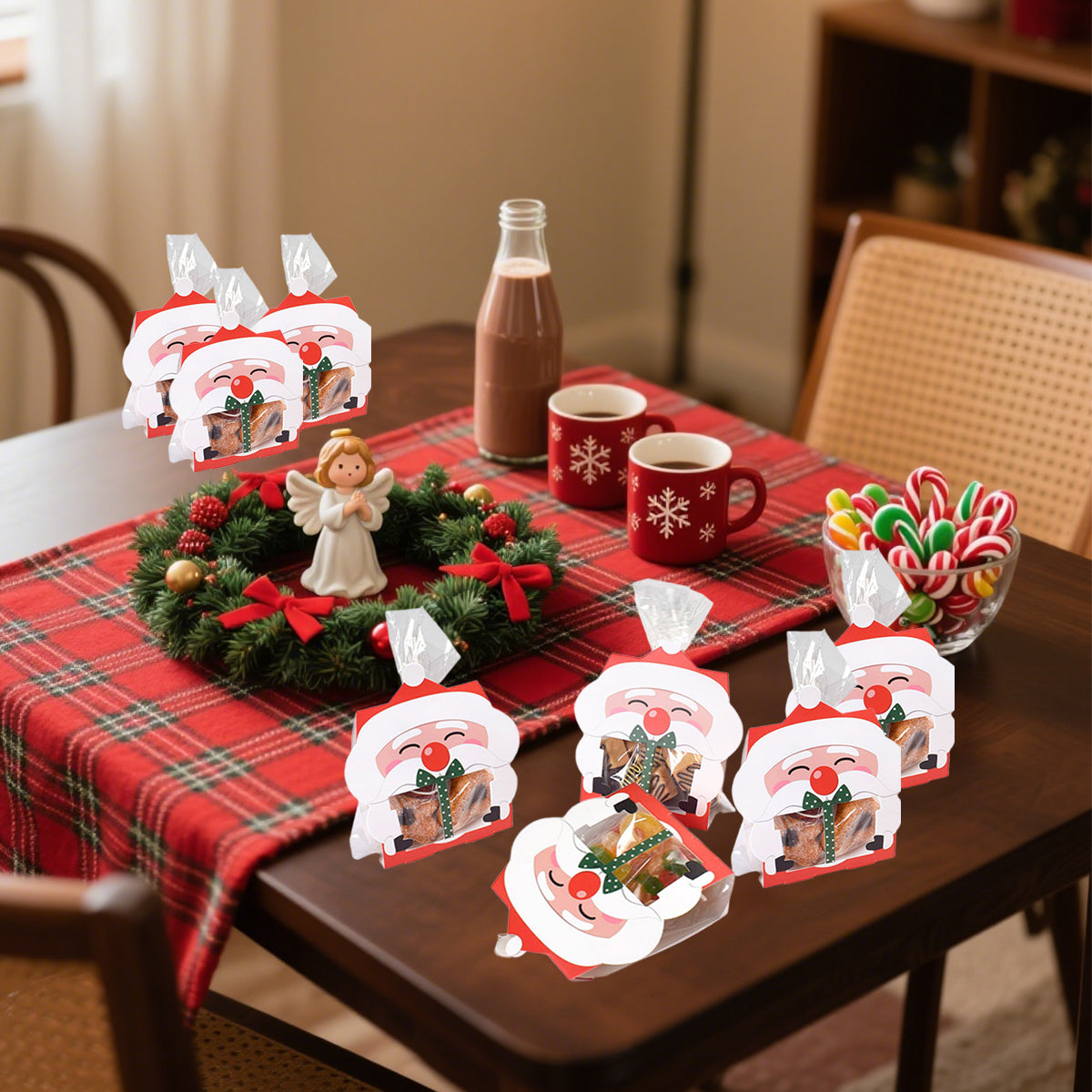 3D Christmas Goody Gift Boxes With Transparent Bags For Holiday Xmas Goodie Paper Boxes, School Classroom Party Favor Supply, Santa Claus Design Candy Treat Cardboard Cookie Box For Xmas G