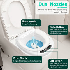 1Pc Electric Sitz Bath Tub Sits Bath Soak Pan Salts Bowl Postpartum Care Basin For Toilet Seat With Dual Nozzles 3-Level Water Flow Water Temperature Display 1800mAh Battery For Women Men