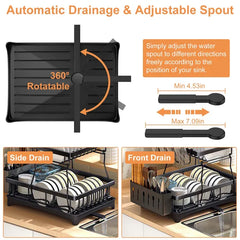 Dish Drying Rack With Drainboard Detachable 2-Tier Dish Rack Drainer Organizer Set With Utensil Holder Cup Rack Swivel Spout For Kitchen Counter