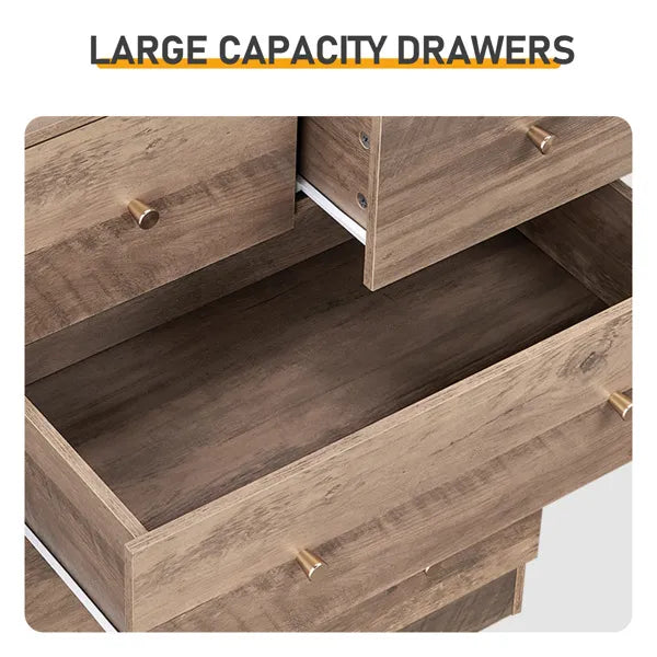 R279-9 Gray Particleboard With Textured Melamine Finish, 66*40*111cm, 4+2 Drawer Cabinet, Matte Gold Handles