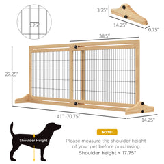 71" W x 27" H Extra Wide Freestanding Pet Gate with Adjustable Length Dog, Cat, Barrier for House, Doorway, Hallway, Natural