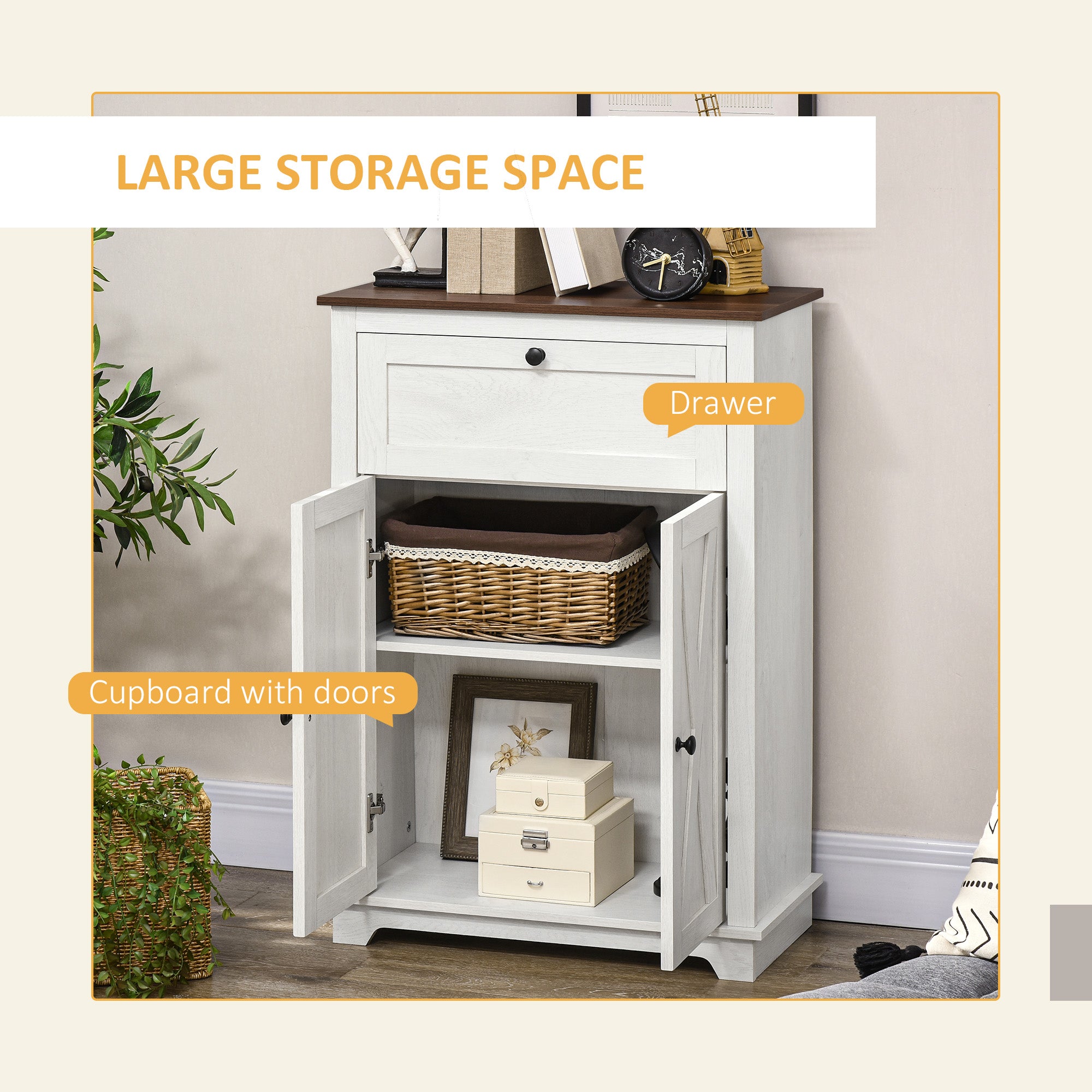 Farmhouse Sideboard Storage Cabinet with Doors and Drawer for Kitchen, Living room, 23.5"x11.75"x34.5", White