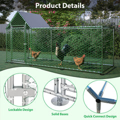 Metal Chicken Coop,Walk-in Chicken Run,Poultry Chicken Hen Pen Cage,Rabbits Duck Cages,With Cover