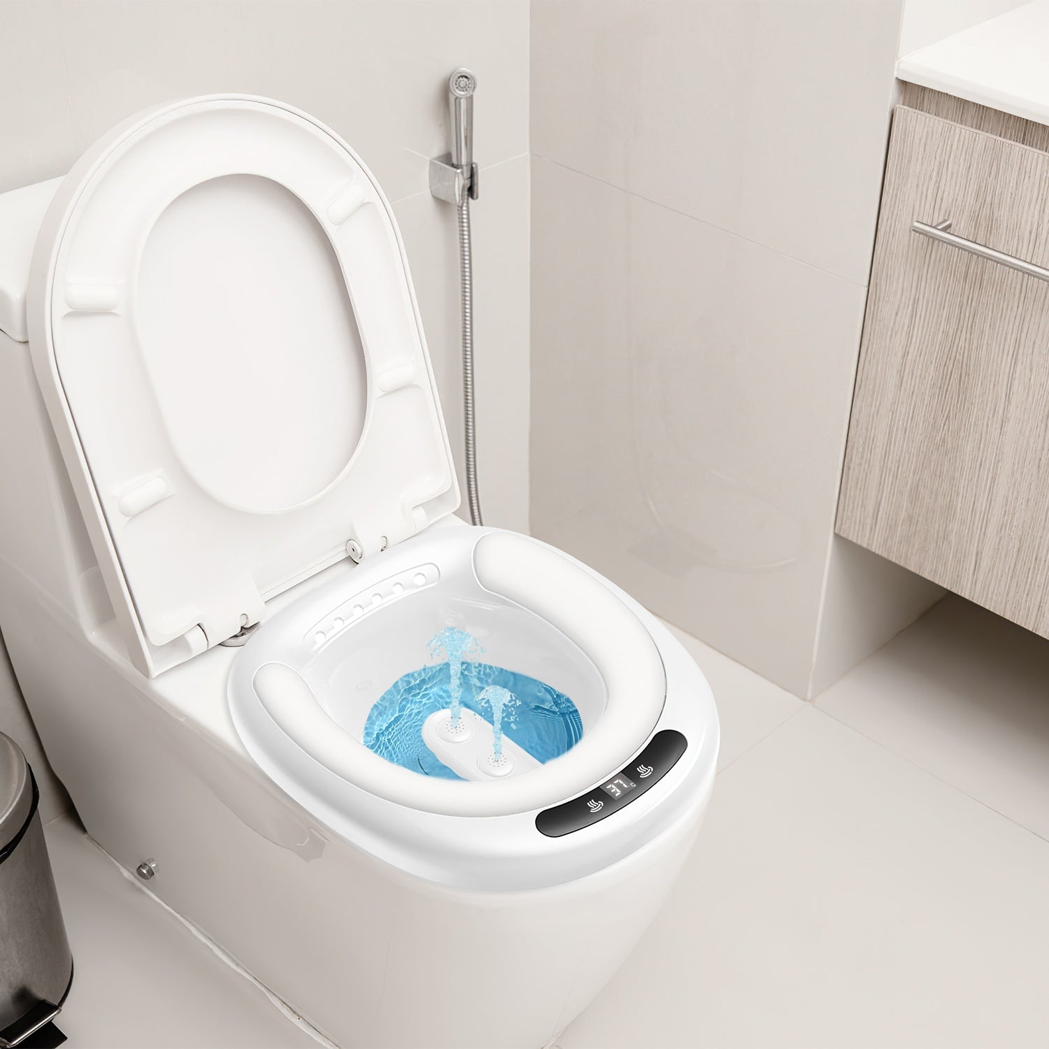 1Pc Electric Sitz Bath Tub Sits Bath Soak Pan Salts Bowl Postpartum Care Basin For Toilet Seat With Dual Nozzles 3-Level Water Flow Water Temperature Display 1800mAh Battery For Women Men