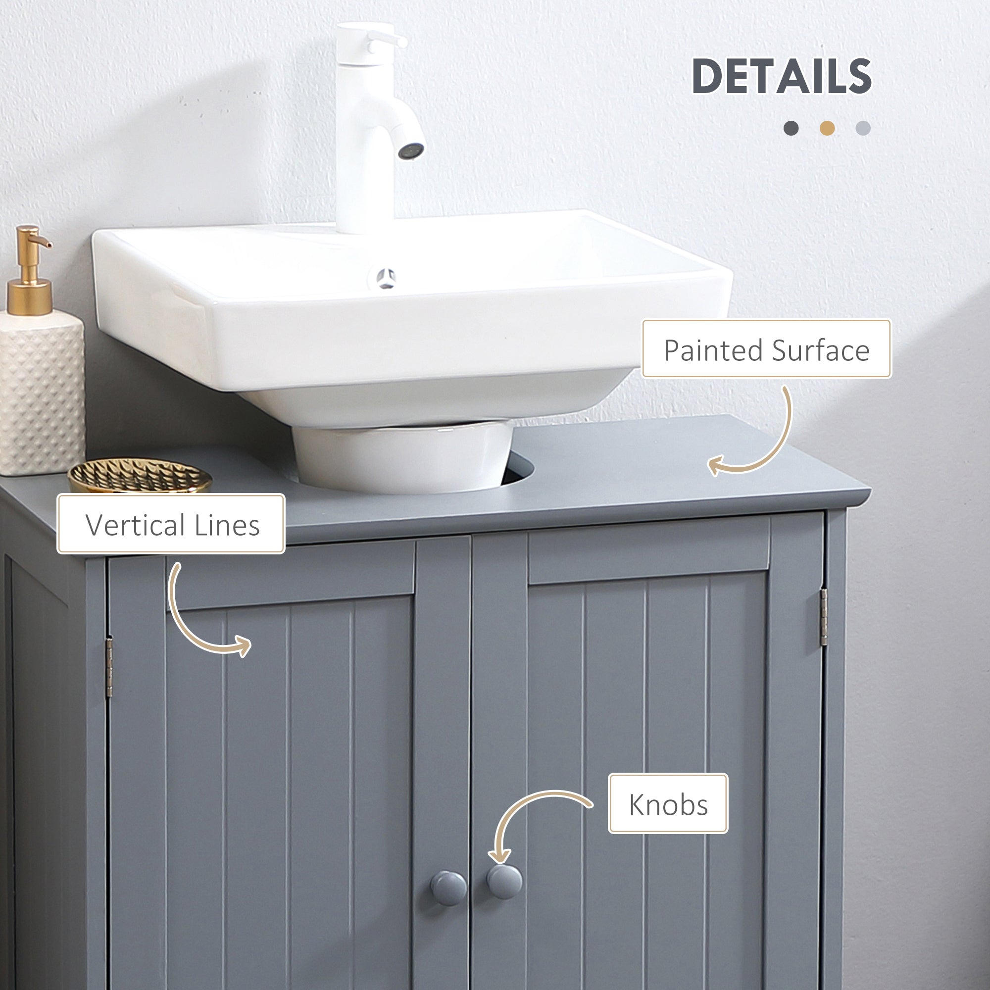 Under Sink Bathroom Cabinet, Pedestal Sink Storage Cabinet with 2 Doors, Shelf and U-Shape, Gray