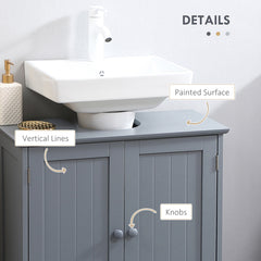 Under Sink Bathroom Cabinet, Pedestal Sink Storage Cabinet with 2 Doors, Shelf and U-Shape, Gray