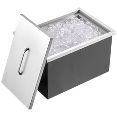 Drop In Ice Chest, 22'L X 17'W X 12'H Stainless Steel Ice Cooler, Commercial Ice Bin With Cover, 40 Qt Outdoor Kitchen Ice Bar, Drain-pipe And Drain Plug Included, For Cold Wine Beer
