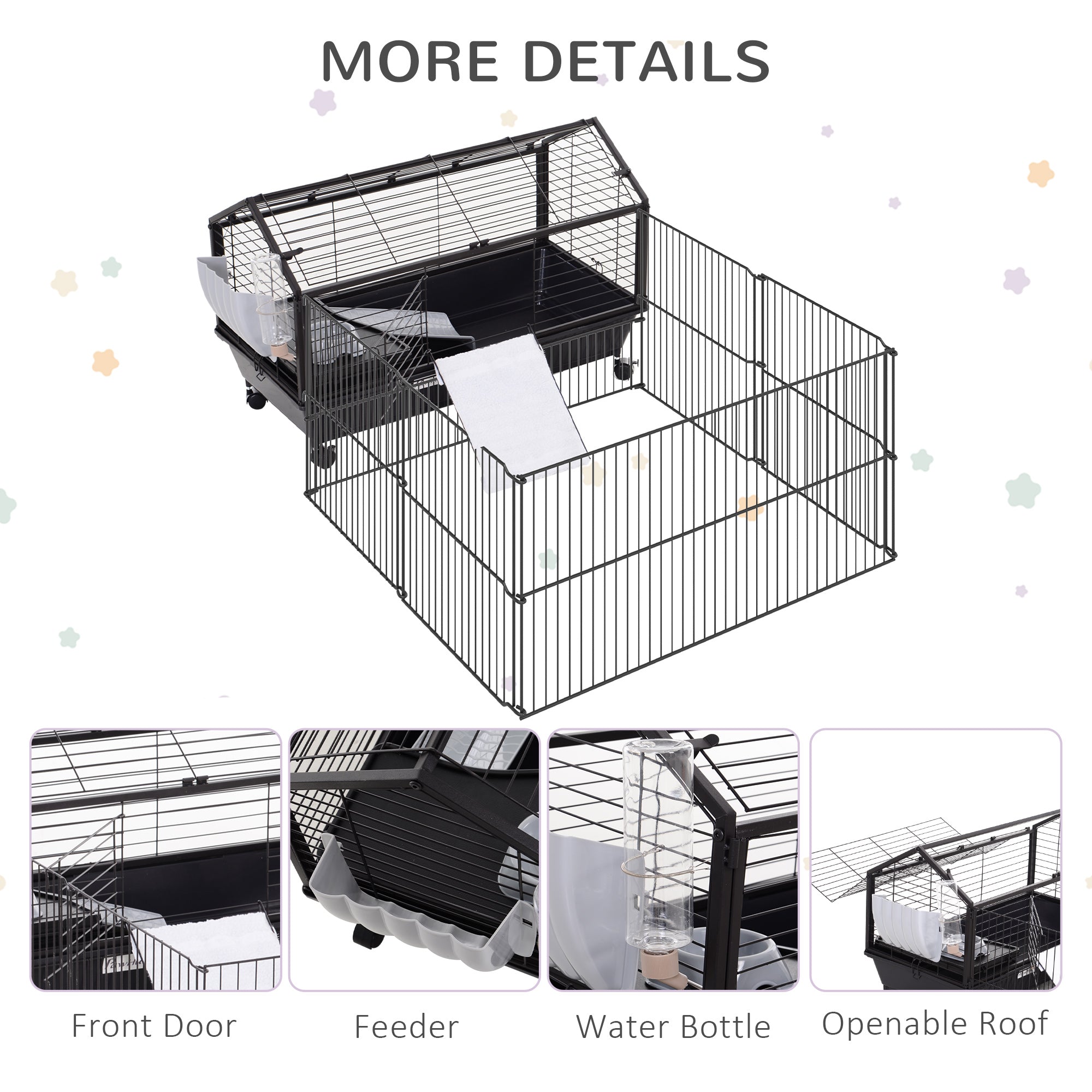 Rolling Metal Rabbit, Guinea Pig, or Small Animal Hutch Cage with Main House and Run