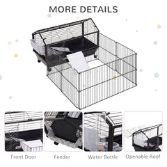 Rolling Metal Rabbit, Guinea Pig, or Small Animal Hutch Cage with Main House and Run