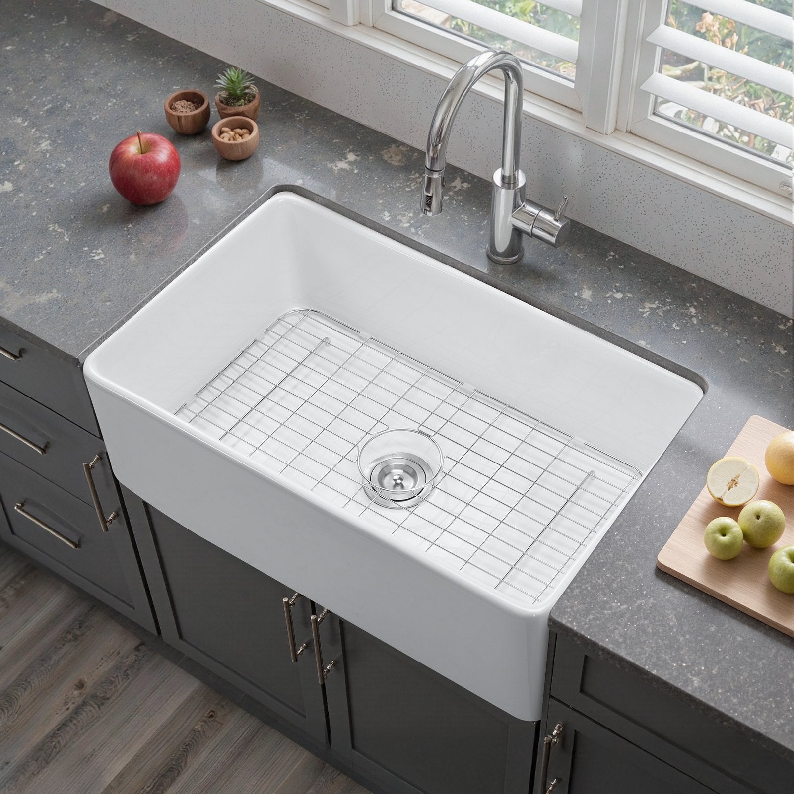33.5x20 In Farmhouse Sink Undermount Kitchen Single Bowl Basin Fireclay White