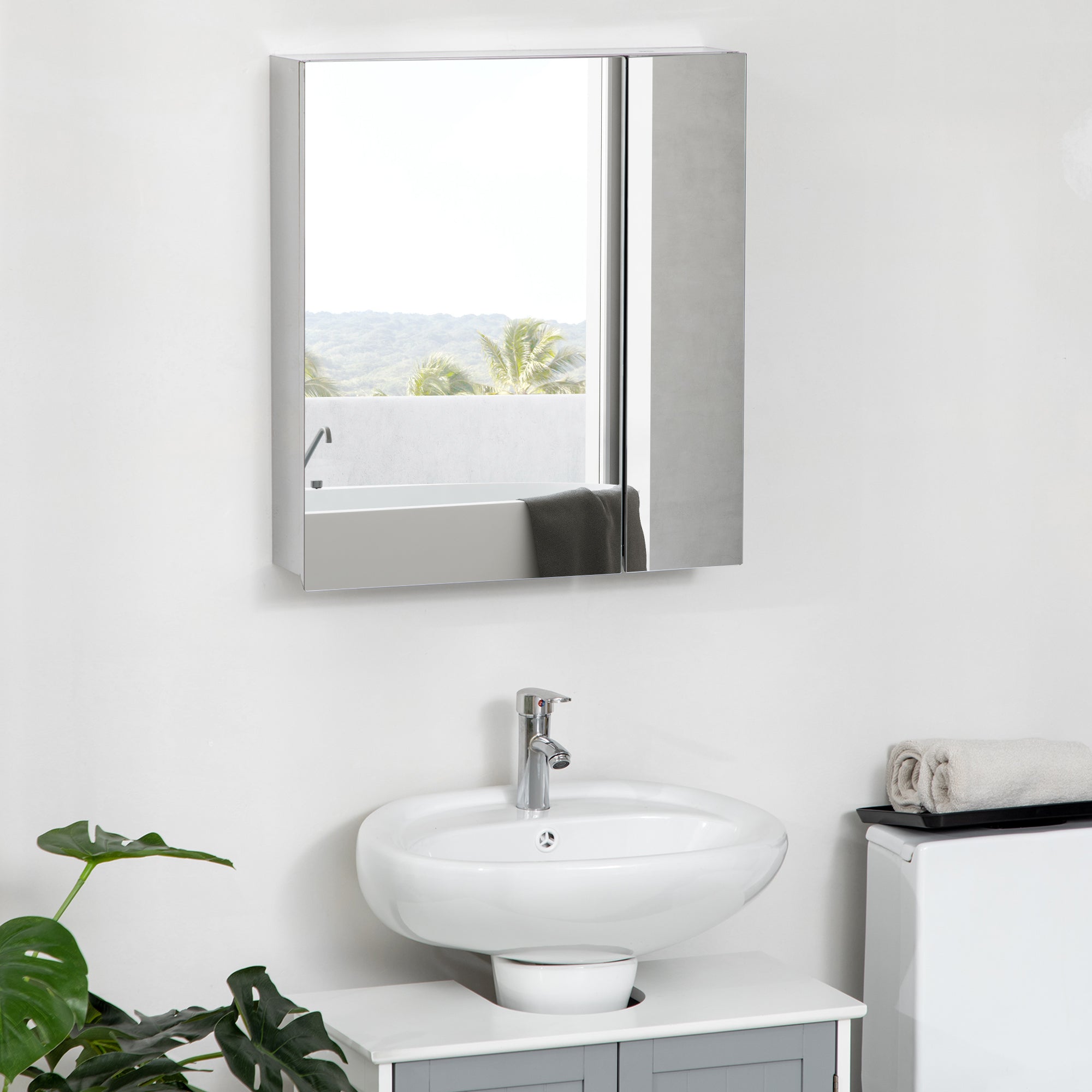 Wall Mounted Bathroom Medicine Cabinet with Hinged Door Storage Shelves for Living Room and Laundry Room Silver