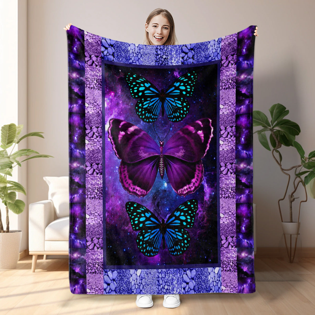 Cozy Butterfly Printed Flannel Blanket - Soft, Warm, And Lightweight Throw For Couch, Sofa, Office, Bed, Camping, And Travel - Multi-Purpose Gift For All Seasons With Versatile Design