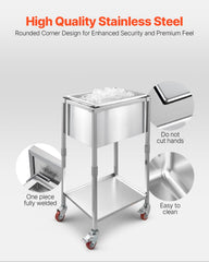 32.8 Qt Rolling Ice Chest Cooler Cart Outdoor Stand Up Ice Bin On Wheels