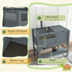 Tortoise Habitat with Shelf Storage Tortoise Gift Accessory with Weather Protection for Indoor, Gray
