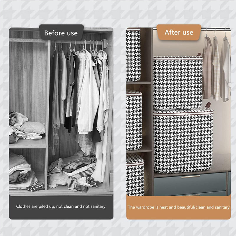 3pcs Set,140L,Stylish Foldable Zippered Storage Bags, Travel Organizer,Large Capacity, Portable, Moisture-Proof Non-Woven Fabric Solution, Houndstooth Print