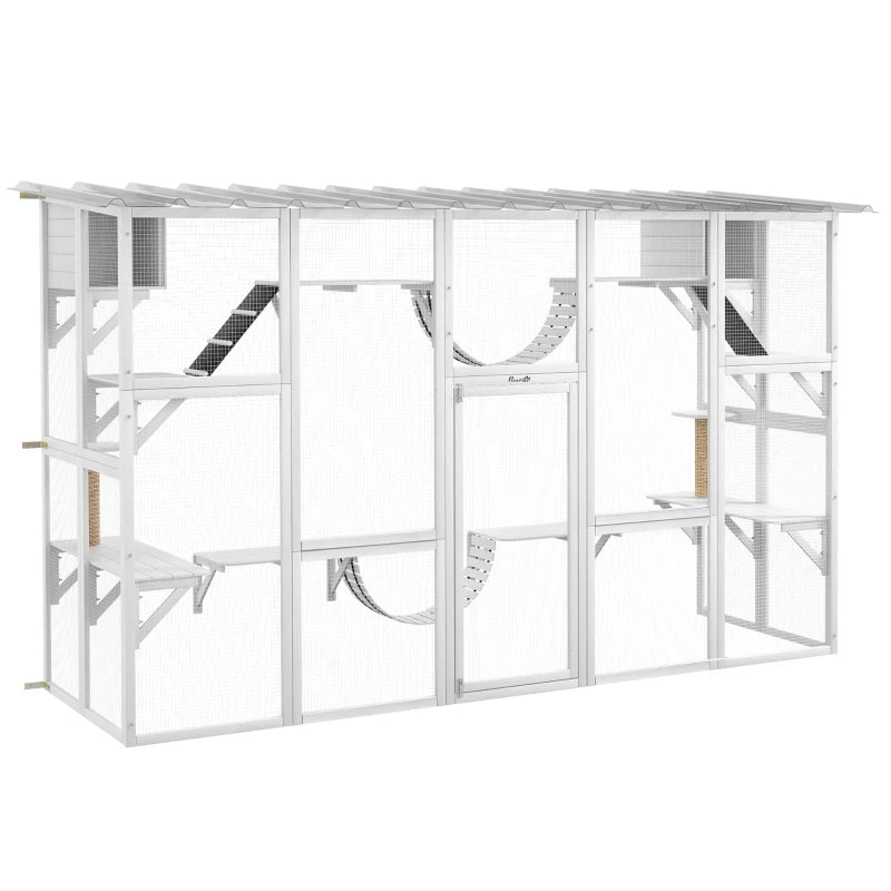 Cat Window Box , Large Catio With Shelves & Bridges, Outside Enclosure For Multiple Cats, White