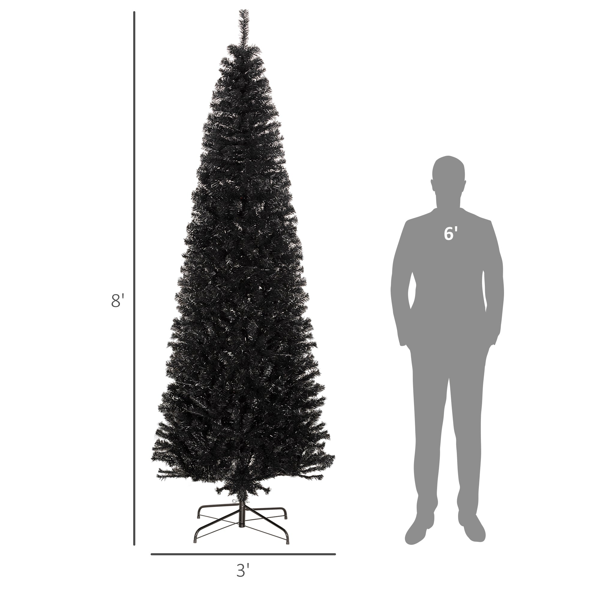 8 FT Artificial Christmas Tree Pencil Xmas Tree with Stand, 1168 Tips, Holiday Home Indoor Decoration for Party, Black