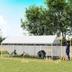 Heavy Duty Outdoor Dog Kennel With Waterproof Roof, Secure Latch, Chain Link Dog Run For Backyard, 19.7 X 7.5 X 7.9