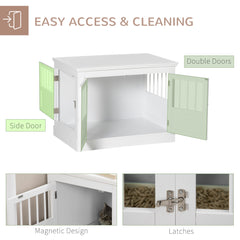 Wooden Dog Crate End Table, Dog Crate Furniture with Triple Doors, Puppy Crate for Small Dogs Indoor Use, White