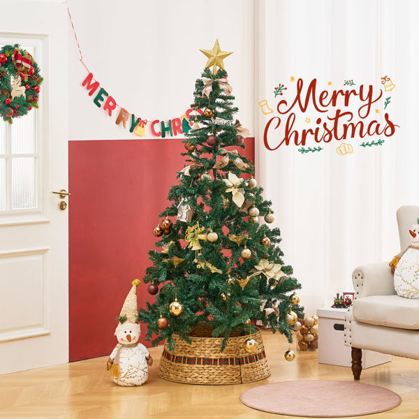 Handcrafted Woven Hyacinth Wicker Christmas Tree Collar - Rattan Xmas Tree Skirt & Stand Base Cover (XmasRibbon, 24 In)