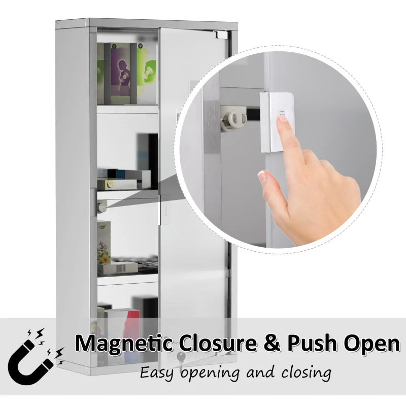 Lockable Medicine Cabinet, 4 Tier Stainless Steel Medical Wall Box With 2 Keys And Shelves For Bathroom
