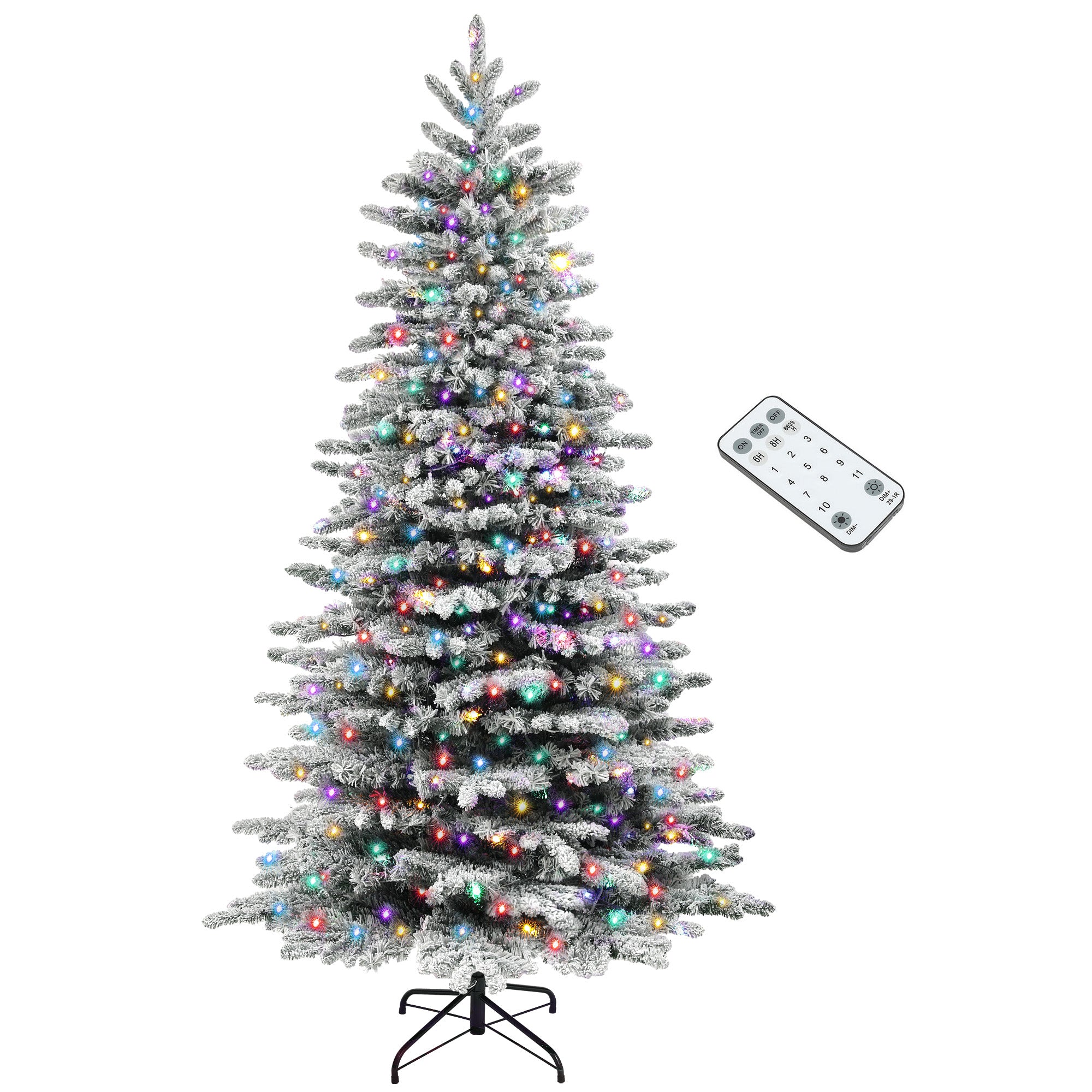 6.5ft Snow Flocked Artificial Christmas Tree, Pre-Lit Christmas Tree with 400 LED Lights and 990 Branch Tips, Green