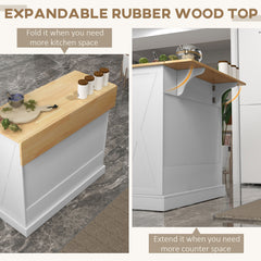 Rolling Kitchen Island with Drop Leaf Wood Breakfast Bar, Farmhouse Kitchen Cart with 2 Drawers, Adjustable Shelves for Dining Room, White