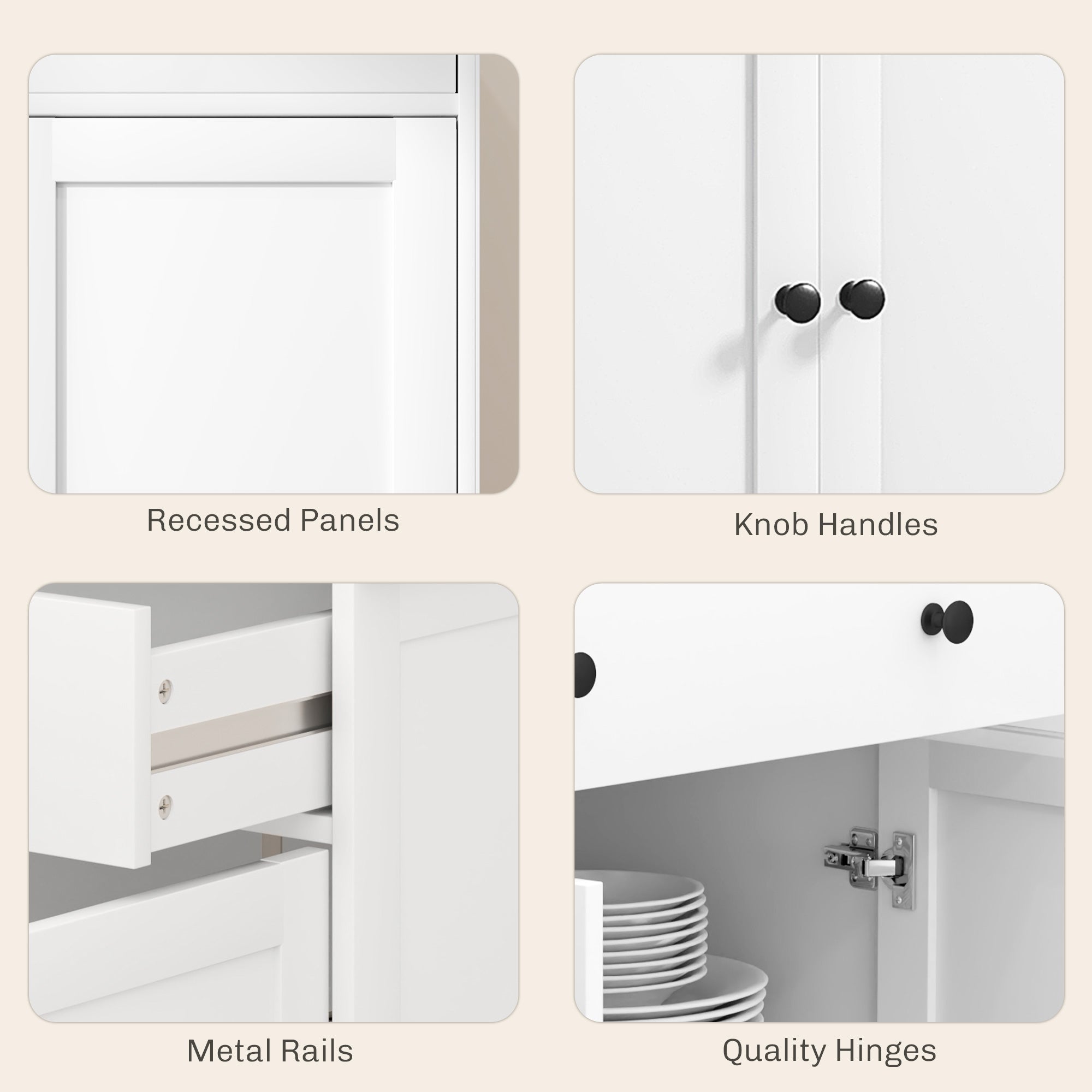 Modern Sideboard, Buffet Cabinet with Storage Drawers, Adjustable Shelves for Living Room, Dining Room, Entryway, White