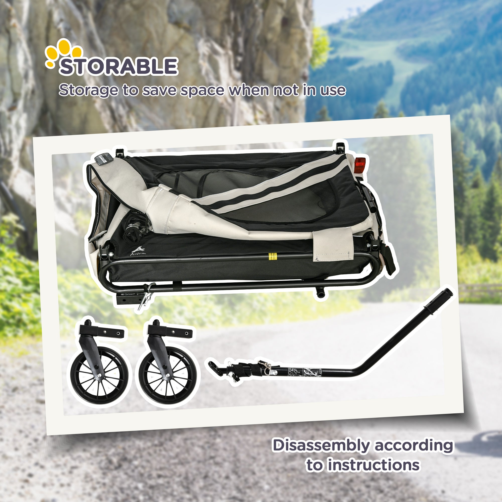 2-in-1 Pet Bike Trailer for Small Dogs, Road-Visibility Dog Stroller Bicycle Carrier, Weather-Strong Bike Wagon Trailer Sidecar Attachment, White