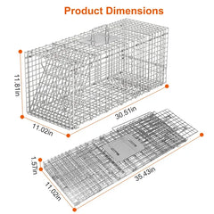 Humane Cat Trap Cage Catch Release Live Animal Rodent Cage Collapsible Galvanized Wire For Raccoons Beavers Groundhogs Foxes Armadillos