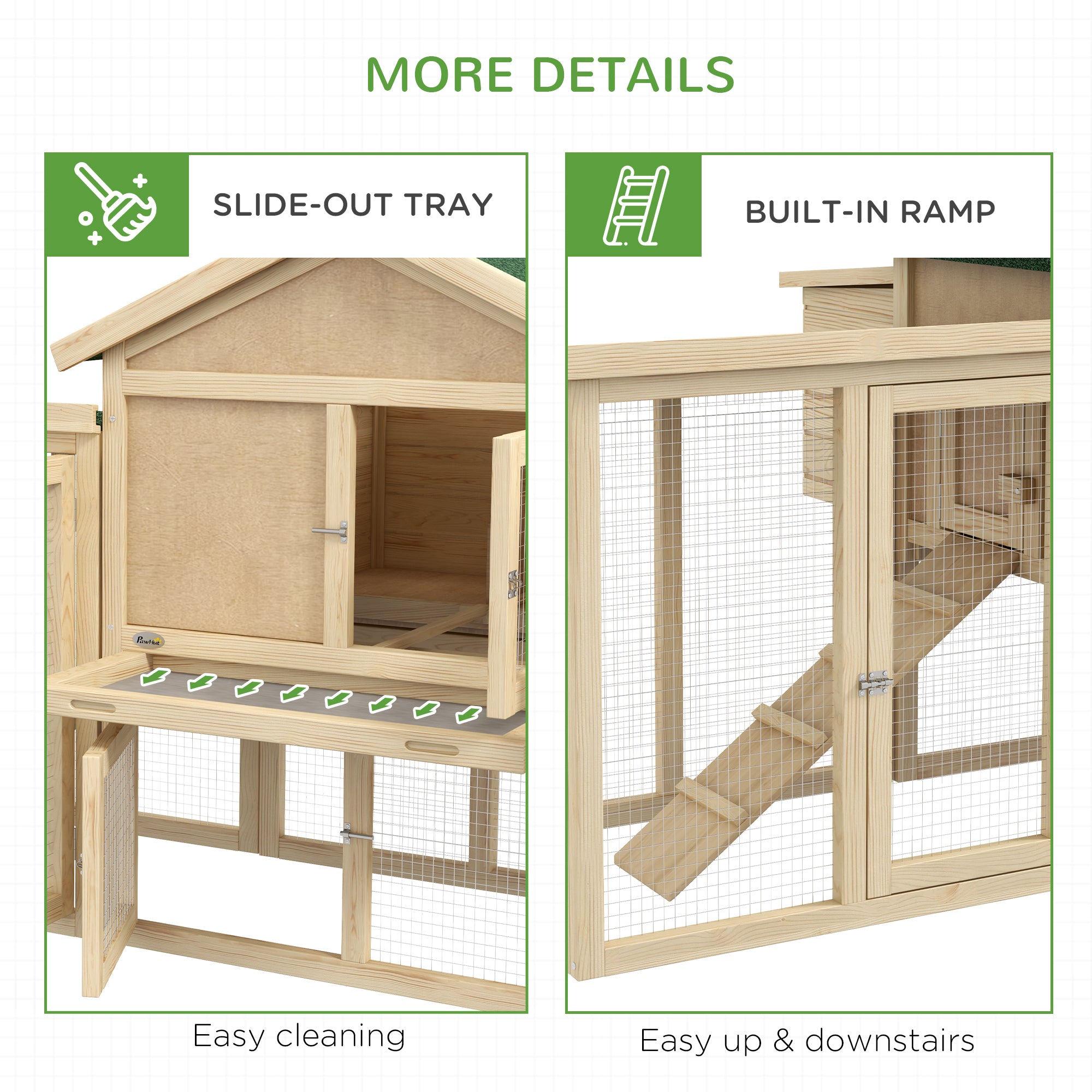 Wooden Chicken Coop ith Nesting Box, Double Runs, Removable Tray, Ramps, for Garden Backyard