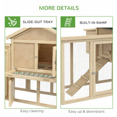 Wooden Chicken Coop ith Nesting Box, Double Runs, Removable Tray, Ramps, for Garden Backyard