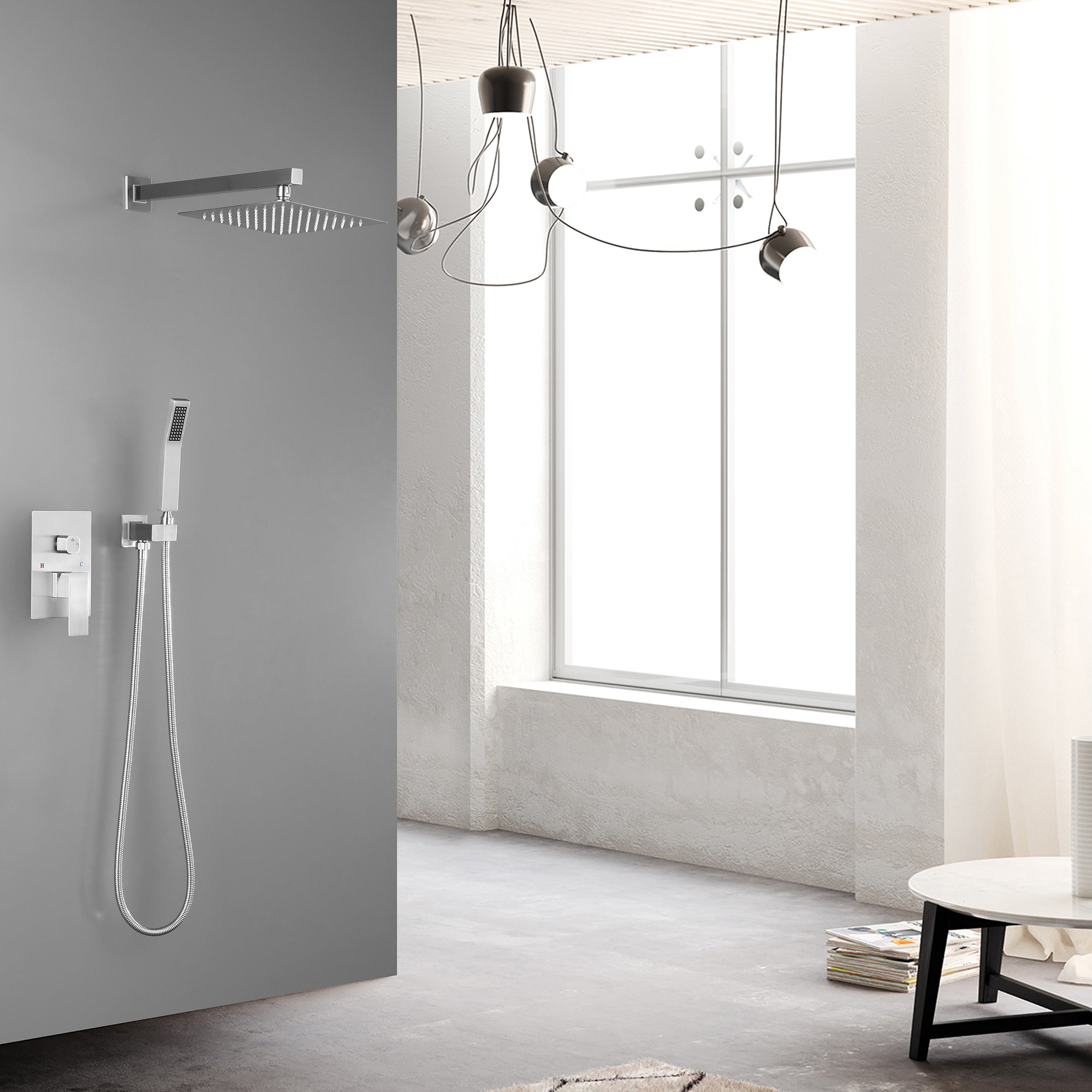 10 Inch Showerhead Bathroom Luxury Rain Shower Hybrid Shower Complete Combination Set Wall Mounted