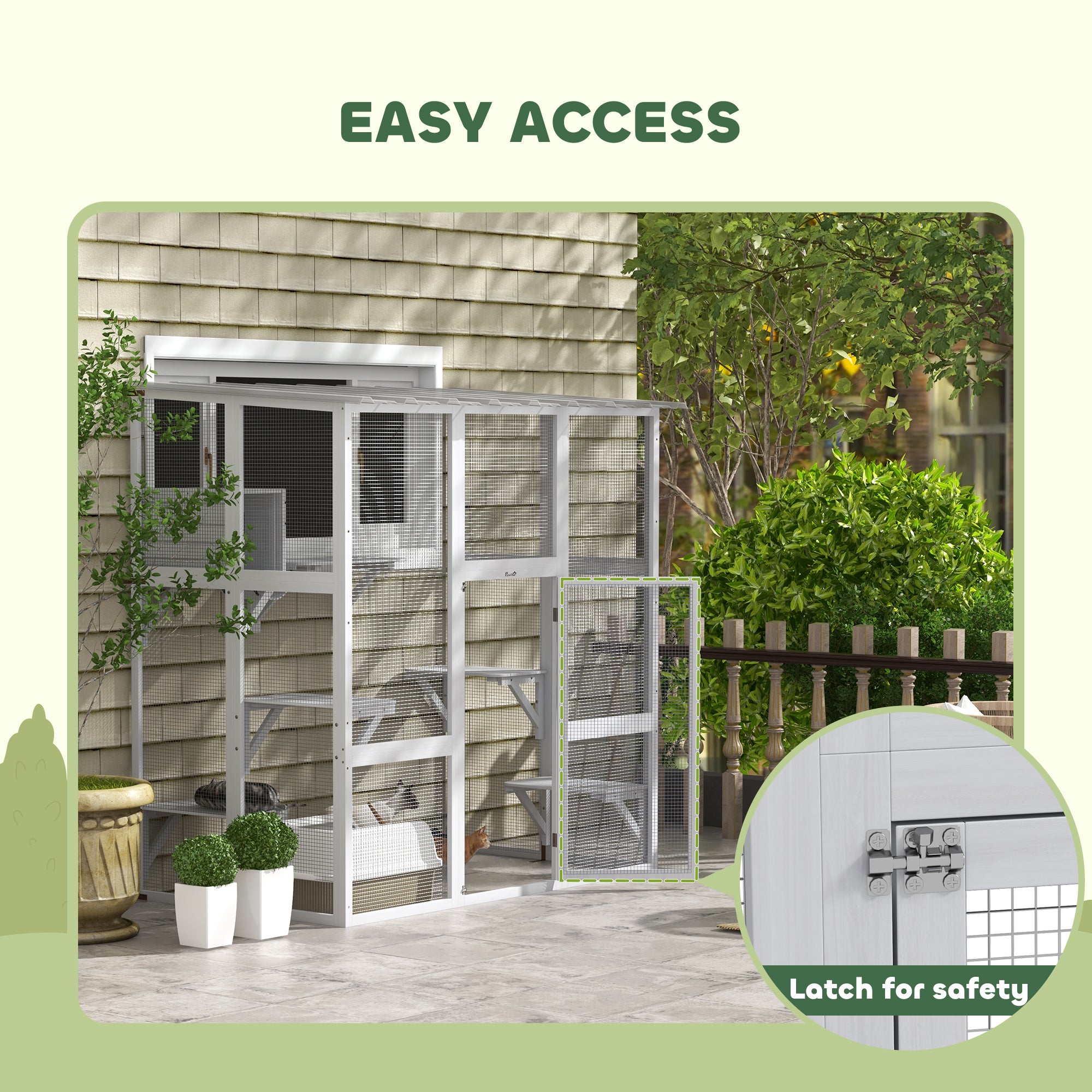Catio Outdoor Cat Enclosure, Window Box Wooden Cat House with Bridge Platforms, White