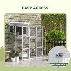 Catio Outdoor Cat Enclosure, Window Box Wooden Cat House with Bridge Platforms, White