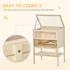 3-Tier Wooden Hamster Cage Mice and Rat Cage Small Animals Hutch with Openable Top, Front Door, Shelf, Natural Wood