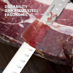 10-inch Carbon Steel Chef Knife For Beef, Turkey, And Ham, With Triple Rivet Handle