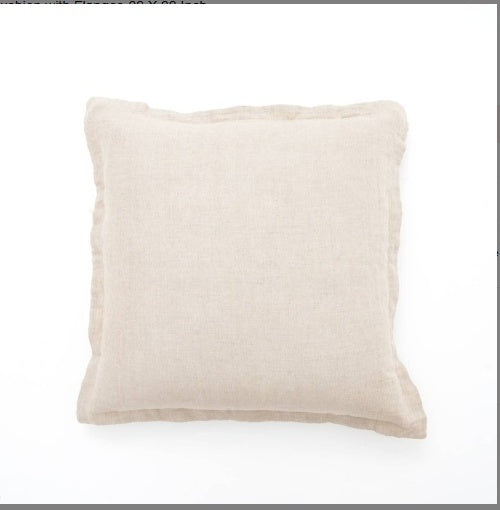 Linen Printed Cushion With Fringes  Brown