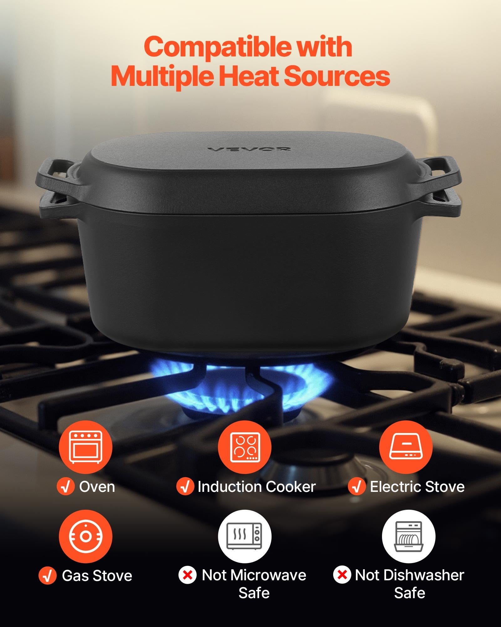 Enameled Cast Iron Dutch Oven Heavy-Duty Cookware With Lid Handles 3.5 Qt Black