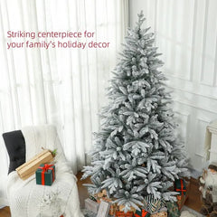 7 Ft Snow Flocked Artificial Christmas Tree With 1401 Tips, Foldable Metal Stand, Easy Assembly, Hinged Xmas Tree For Home, Office, Holiday, Green