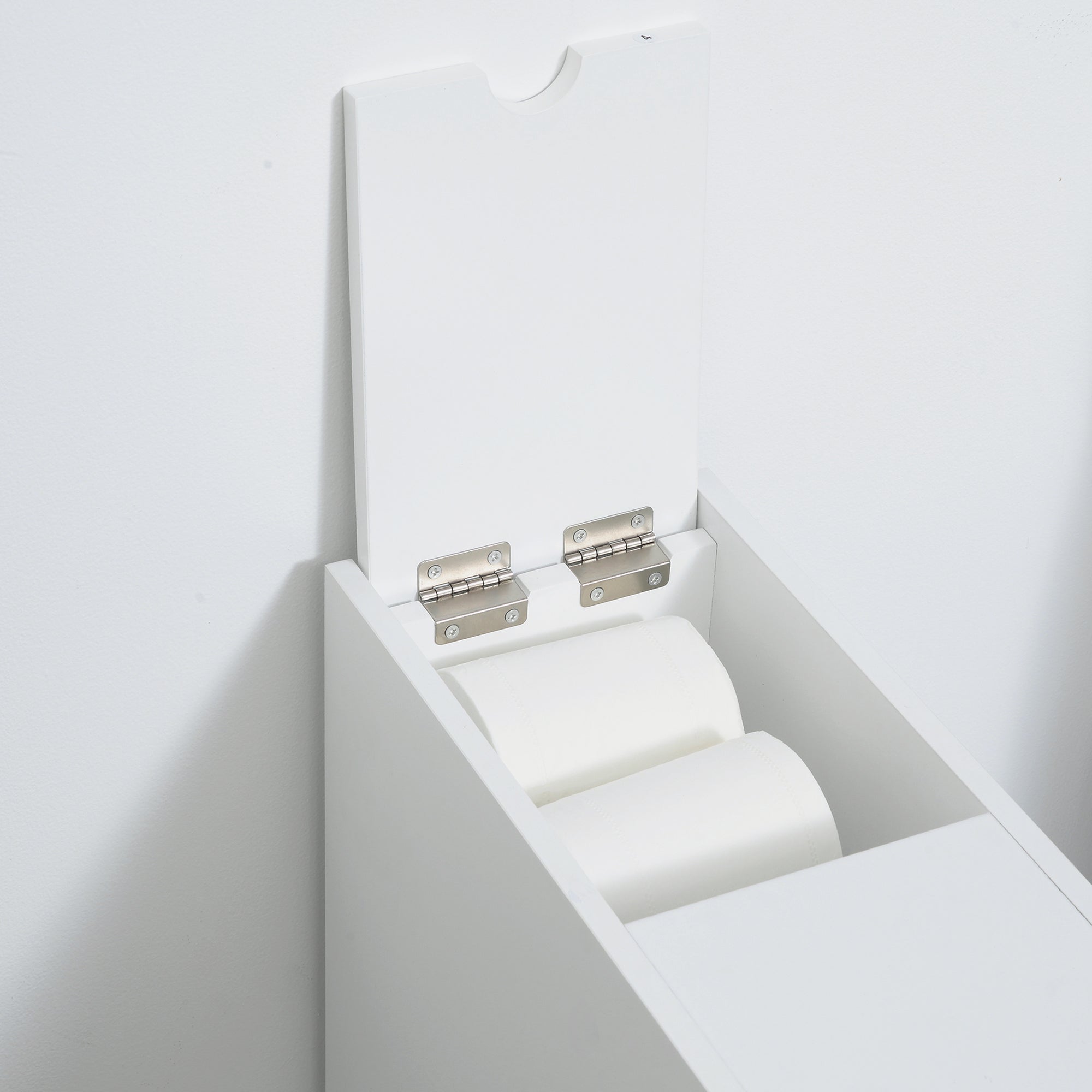 Bathroom Floor Organizer Free Standing Space Saving Narrow Storage Cabinet Bath Toilet Paper Holder with Drawers White