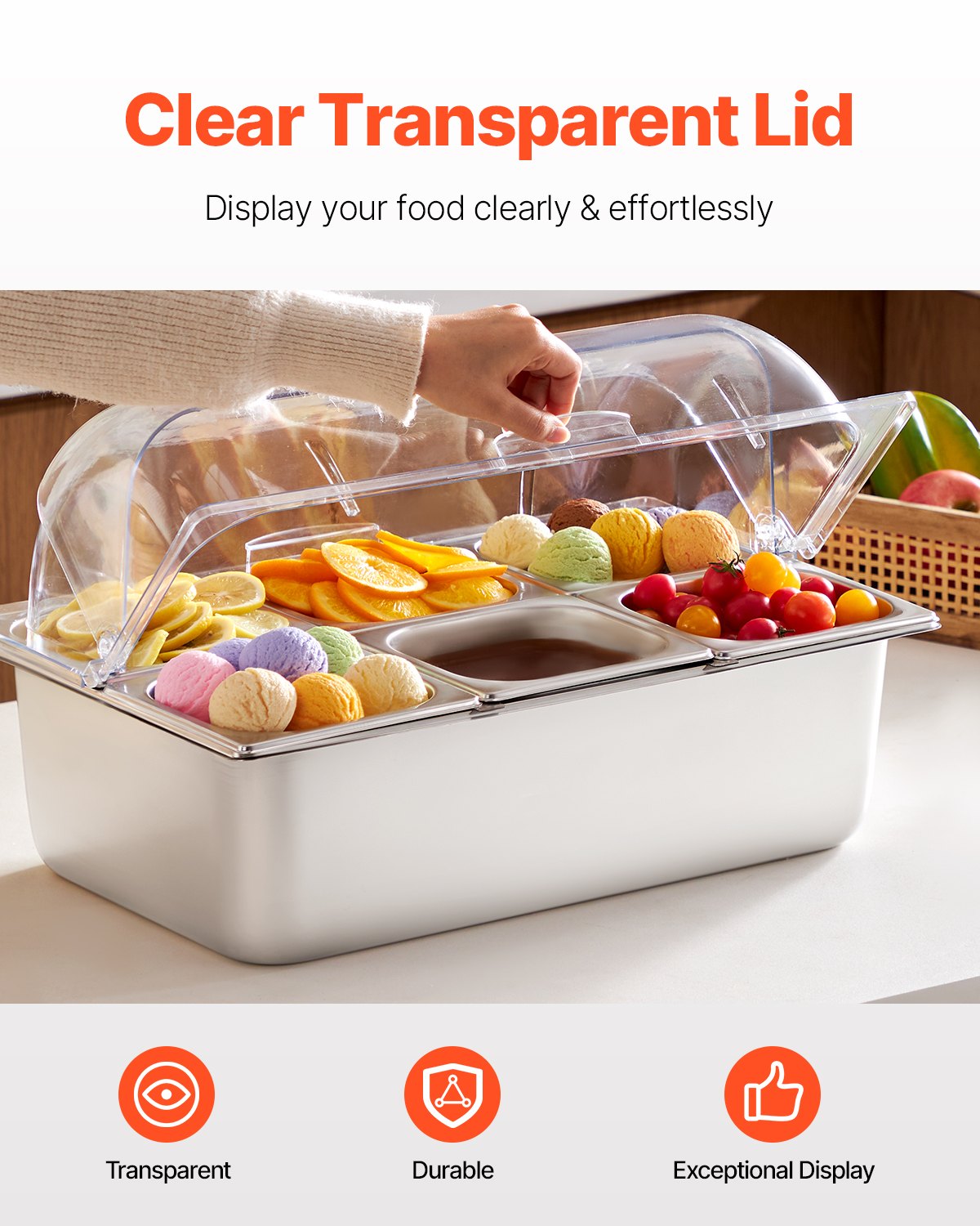 Countertop Food Serving Display Container 6 Pan Condiment Dispenser With Lid