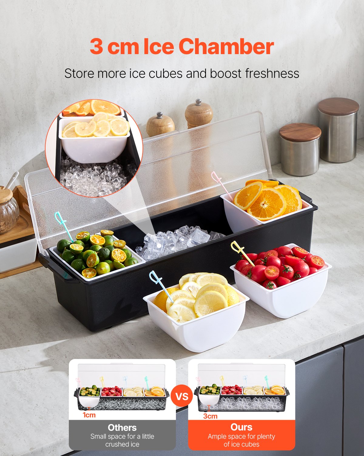 Chilled Condiment Server 4 Compartment Cold Serving Tray With Lid For Fruit