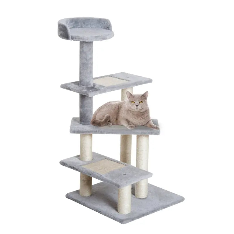 5-Level Revolving Stair Cat Tree Scratcher Climbing Activity Tower With Play Center And Resting Perch - Gray