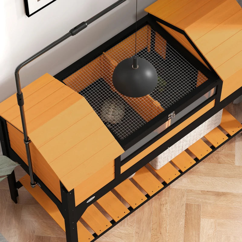 Tortoise Enclosure Tortoise House With Adjustable Lamp Holder Storage Shelf, Dual Main Houses, Openable Lid, Yellow